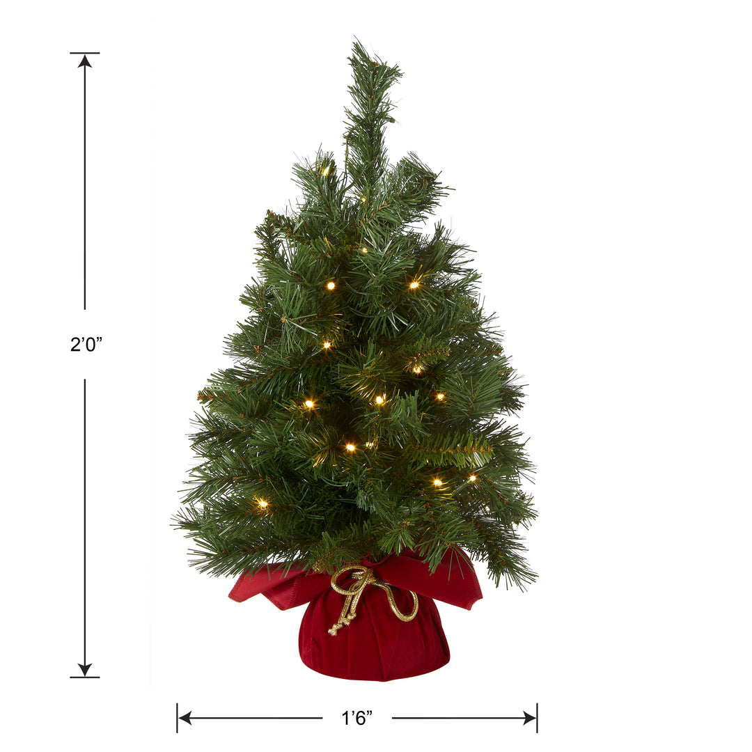 Pre-Lit Artificial Christmas Tree, Green, Majestic Fir, White LED Lights, Includes Cloth Bag Base, Battery Operated, 24 Inches