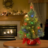 2 ft. Pre-Lit Majestic Fir Tree with Multicolor LED Lights, Red Base - National Tree Company