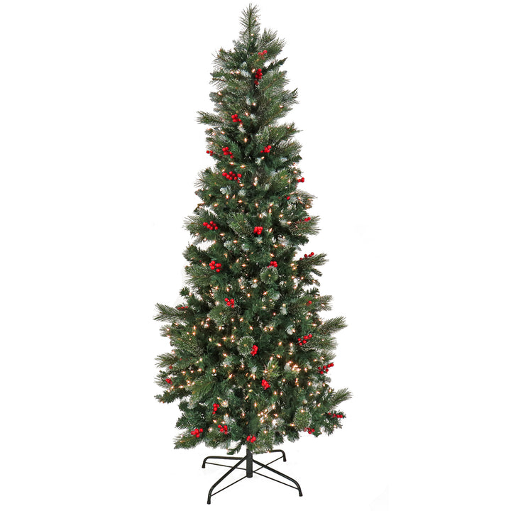 Artificial Meadowlark Pencil Hinged Christmas Tree, Pre-Lit with Clear Incandescent Lights, Plug In, 7.5 ft