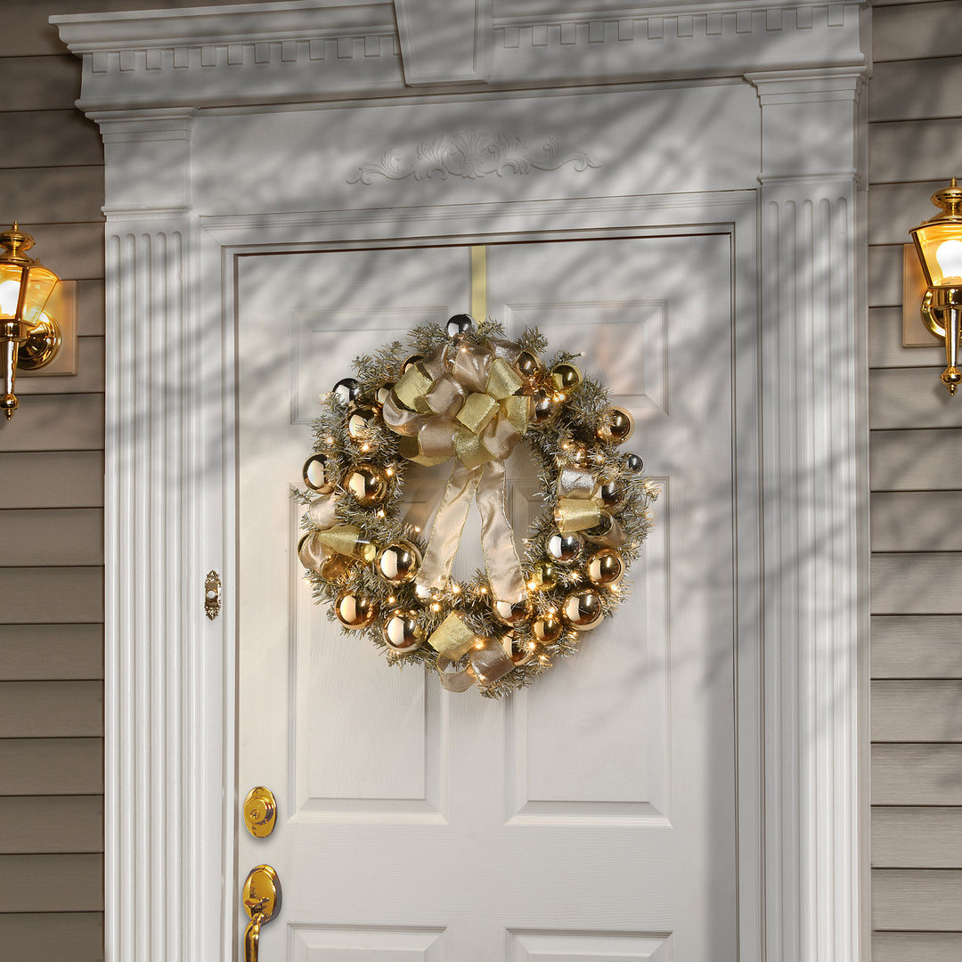 National Tree Company, Pre-Lit Artificial Christmas Wreath, Gold Ornament Metallic, with Warm White LED Lights, Battery Powered, 28 in