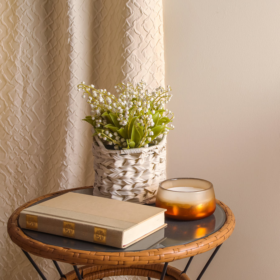 11 in. Spring White Lily-of-the-Valley Flowers in White Basket