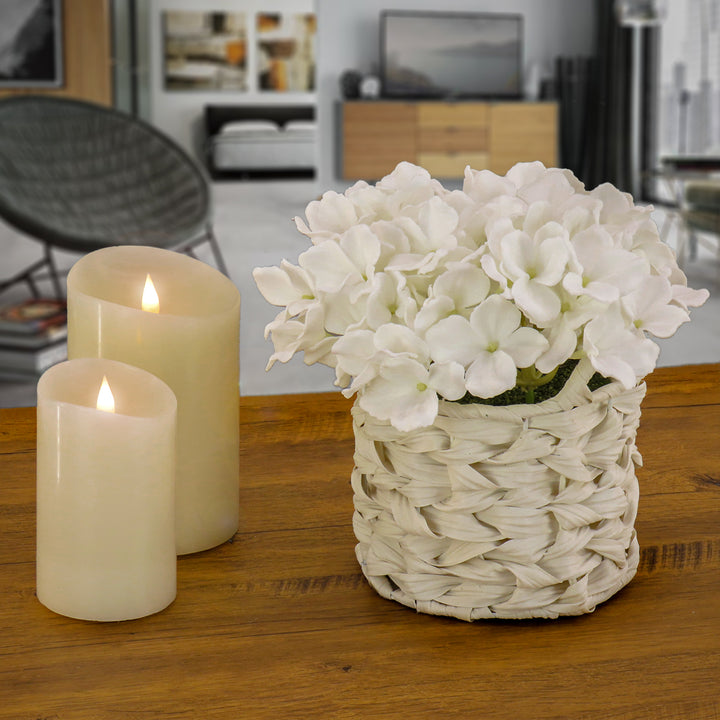 10" White Hydrangea Bouquet in White Basket