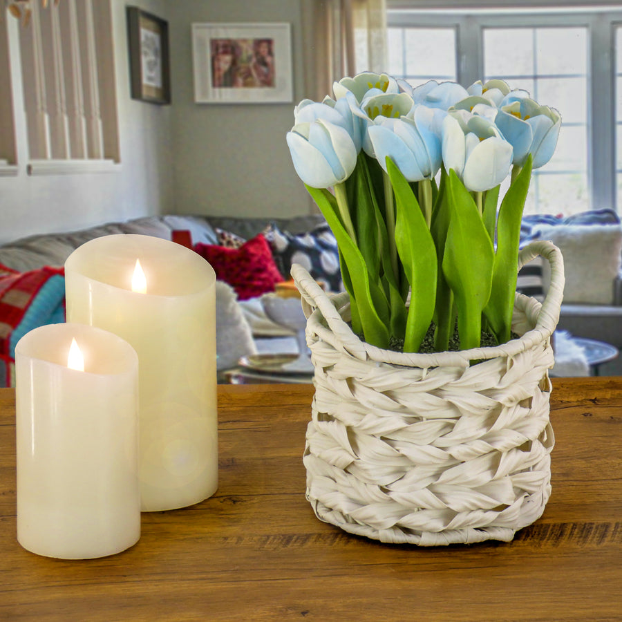 10 in. Spring Blue Tulip Bouquet in Metal Pot