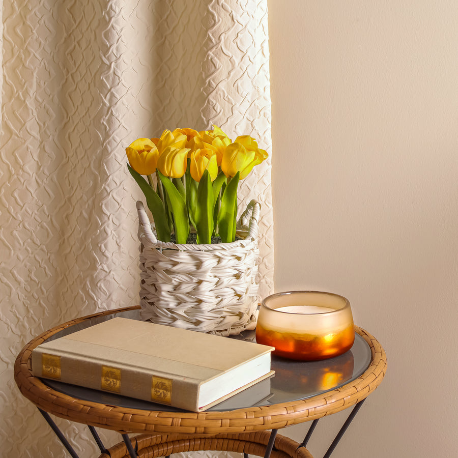 10 in. Spring Yellow Tulip Bouquet in White Basket