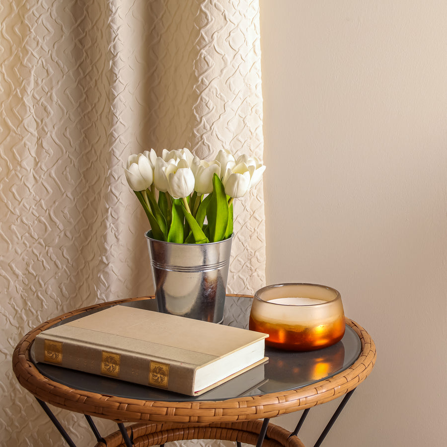 9 in. Spring White Tulip Bouquet in Metal Pot