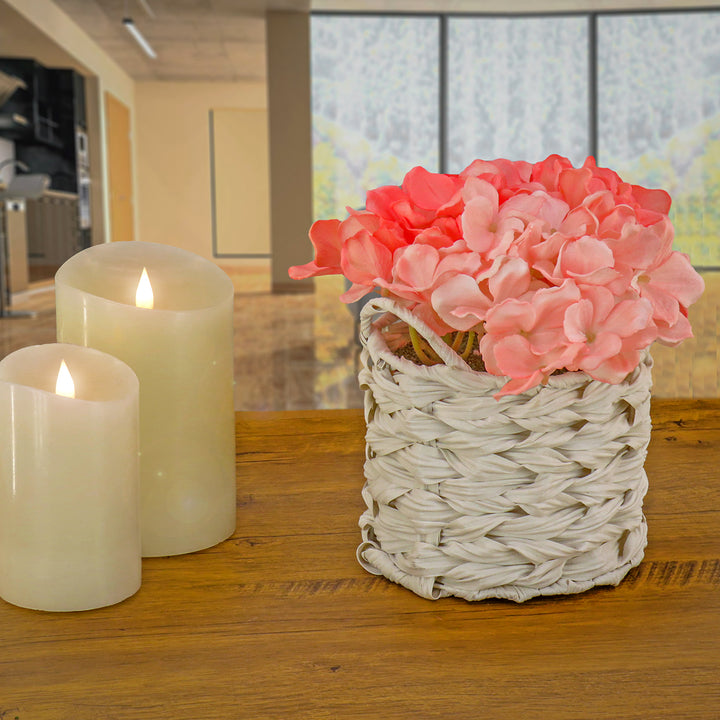 10" Coral Hydrangea Bouquet in White Basket