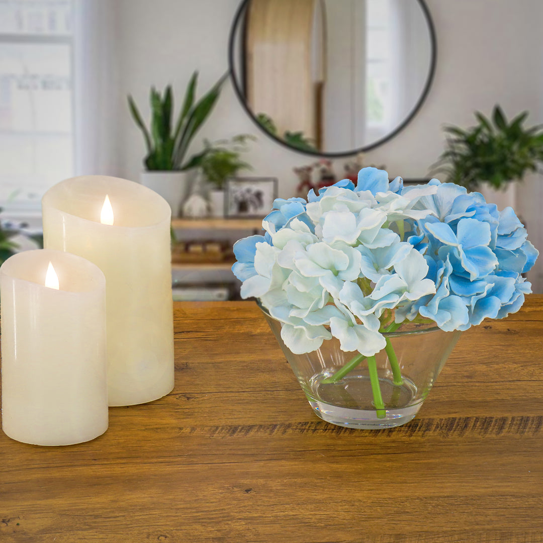 8" Blue Hydrangea Bouquet in Glass Vase