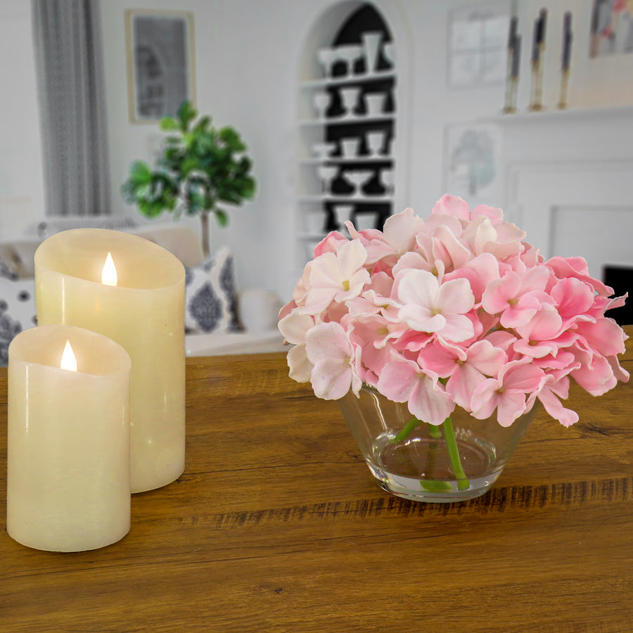 8 in. Spring Pink Hydrangea Bouquet in Glass Vase