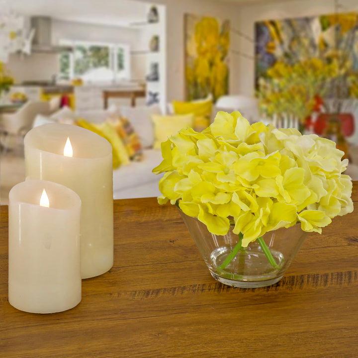 8" Yellow Hydrangea Bouquet in Glass Vase