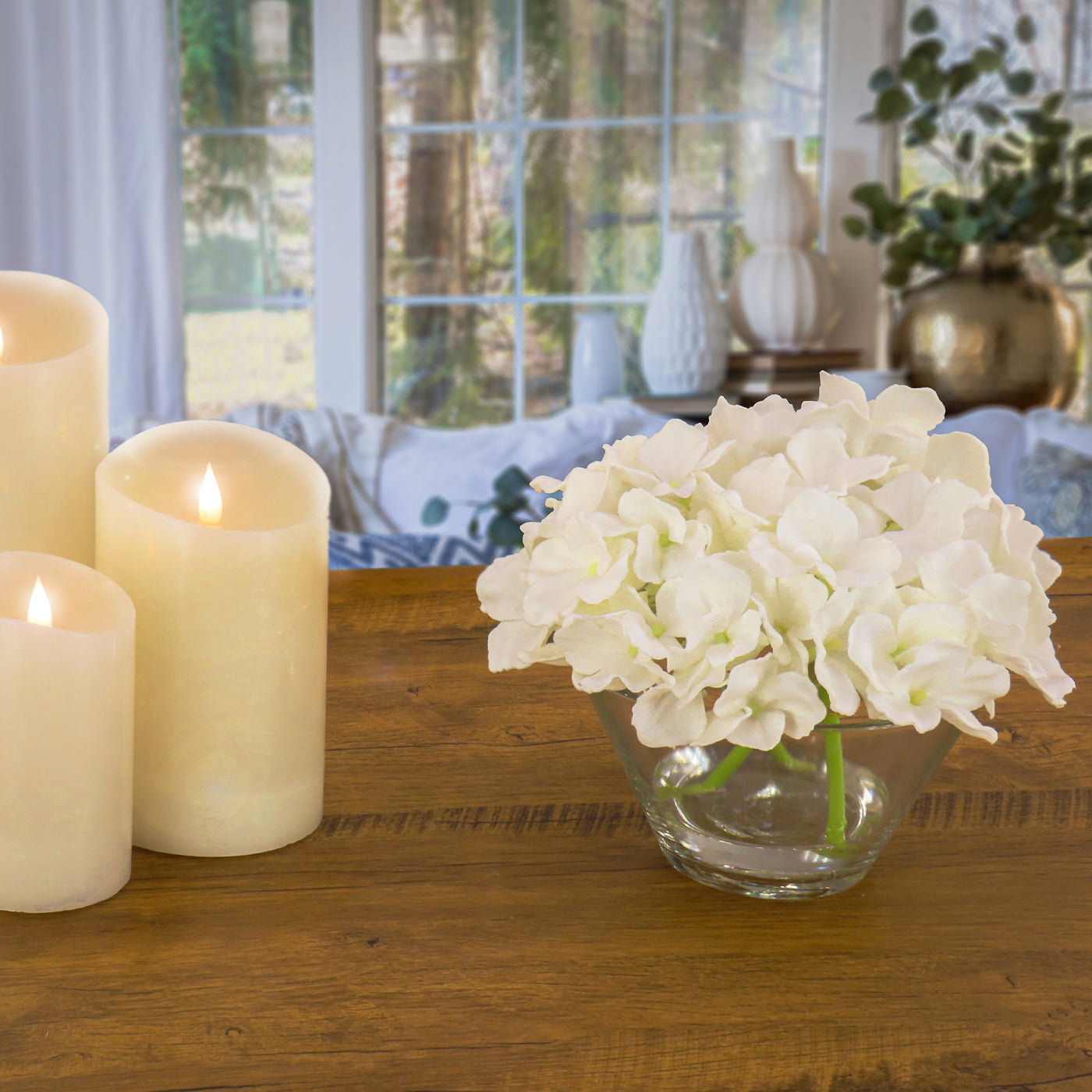 8" White Hydrangea Bouquet in Glass Vase - National Tree Company