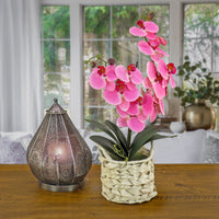 21" Pink Orchid Flower in White Basket - National Tree Company