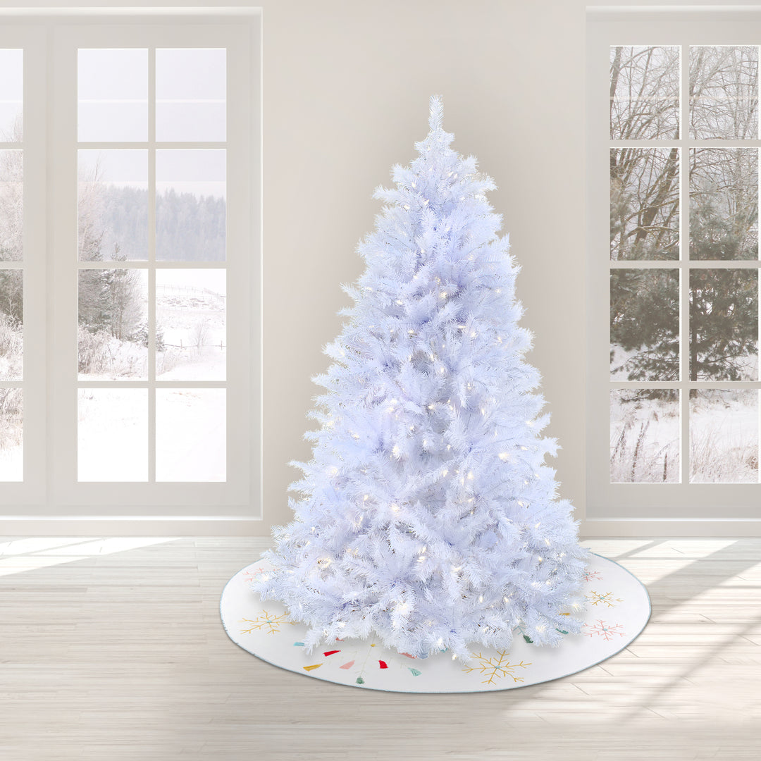Artificial Millville White Hinged Christmas Tree, Pre-Lit with PowerConnect Dual Colored LED Lights, Plug In, 7.5 ft