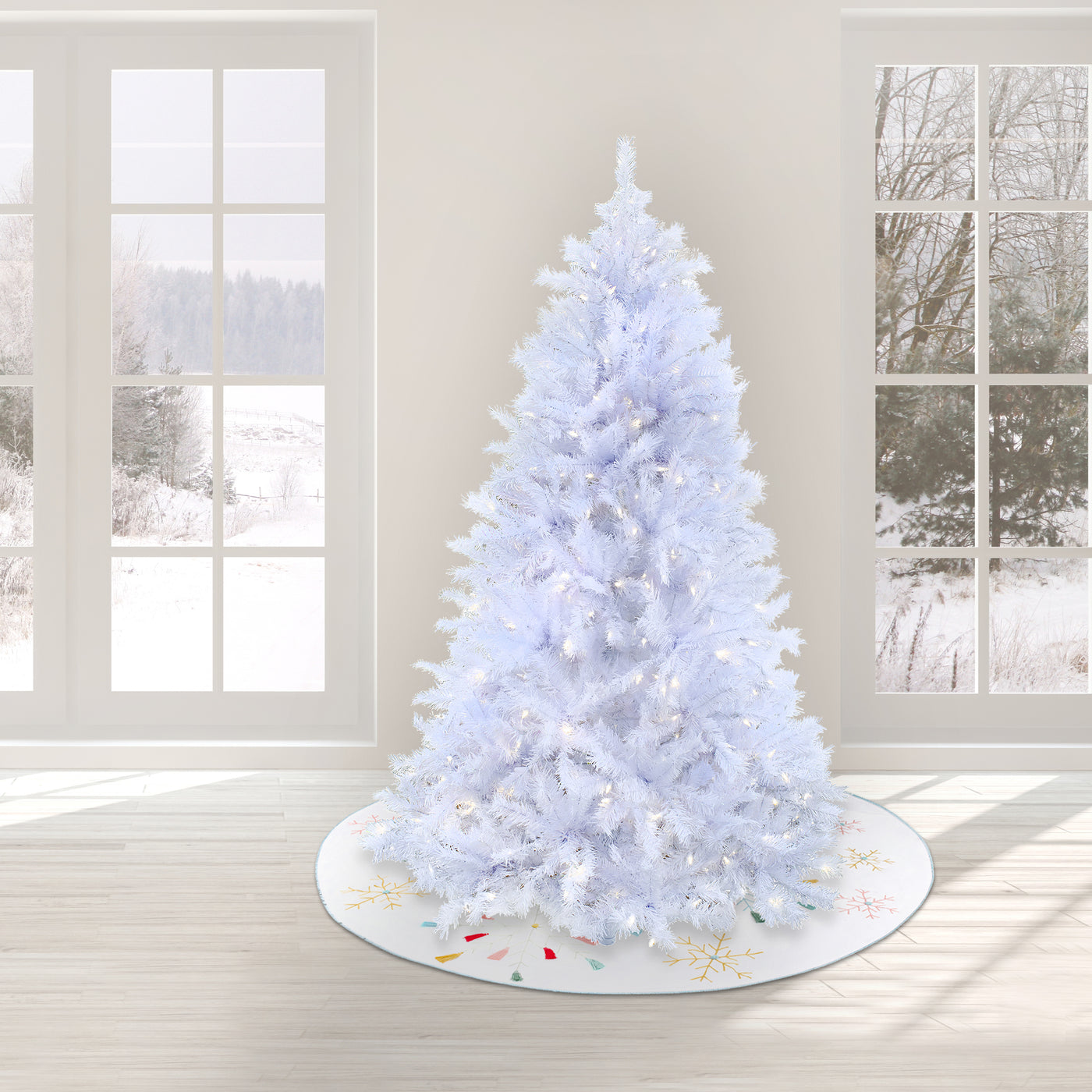 7.5 ft. Pre-Lit Millville White Tree with PowerConnect Dual Color LED Lights - National Tree Company