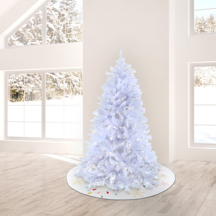 Artificial Millville White Hinged Christmas Tree, Pre-Lit with PowerConnect Dual Colored LED Lights, Plug In, 9 ft