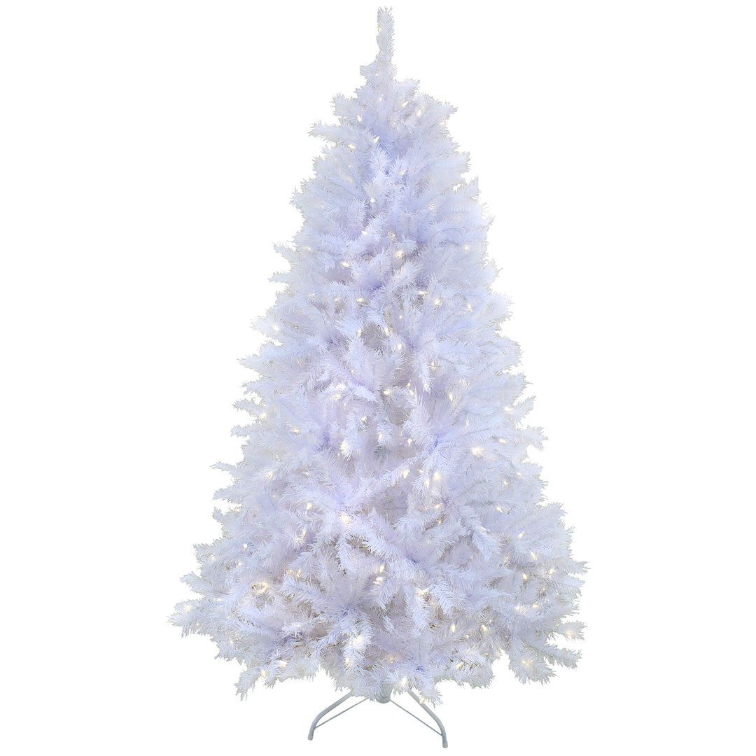 Artificial Millville White Hinged Christmas Tree, Pre-Lit with PowerConnect Warm White LED Lights, Plug In, 7.5 ft