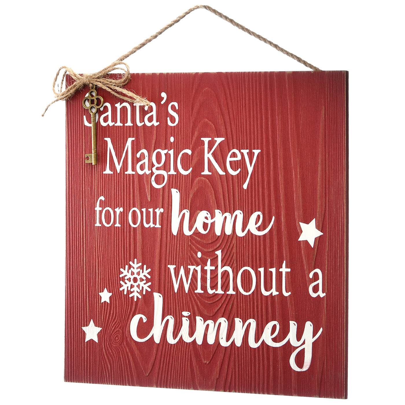 National Tree Company Santa's Key Door Christmas Sign, Red with White Lettering and Decorative Ornate Key, Stars and Snowflakes, Hanging Loop, 10 in - National Tree Company