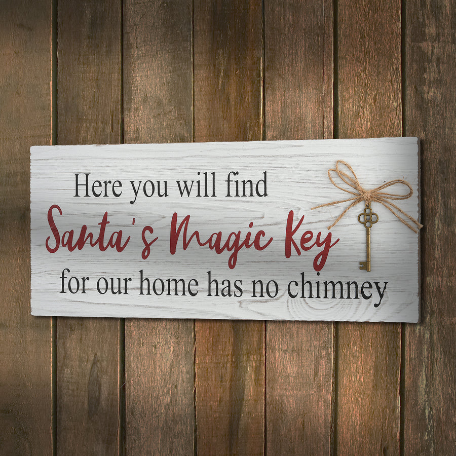 16 in. Santa's Key Tabletop Ornate Christmas Sign, White and Red
