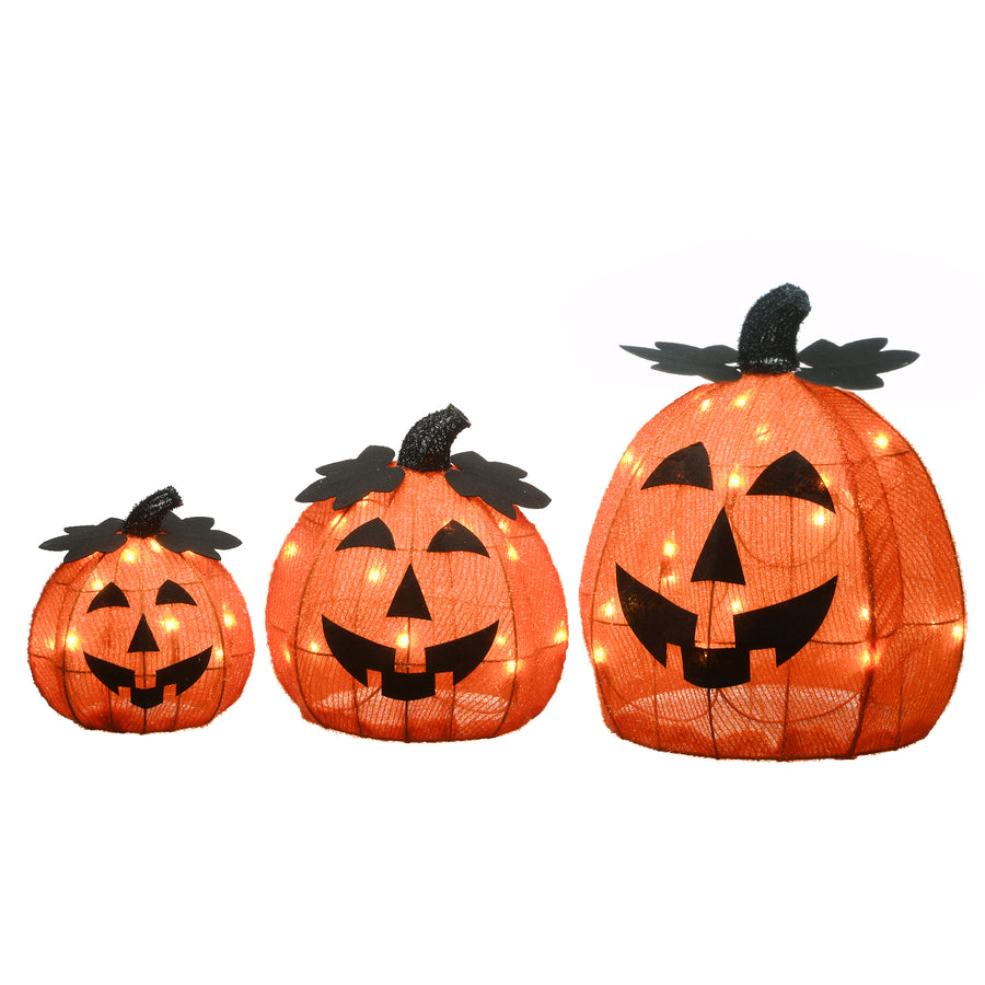 15 in. 3-Piece Halloween Pre-Lit Happy Jack-O-Lantern Trio with LED Lights - National Tree Company