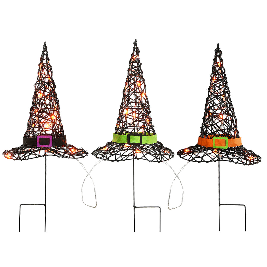 Halloween 23" Pre-Lit Black Witch’s Hat Garden Stakes - National Tree Company