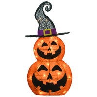 Halloween Pre-Lit Stacked Pumpkins in Witch's Hat Outdoor Decoration, LED Lights, 19 Inches - National Tree Company