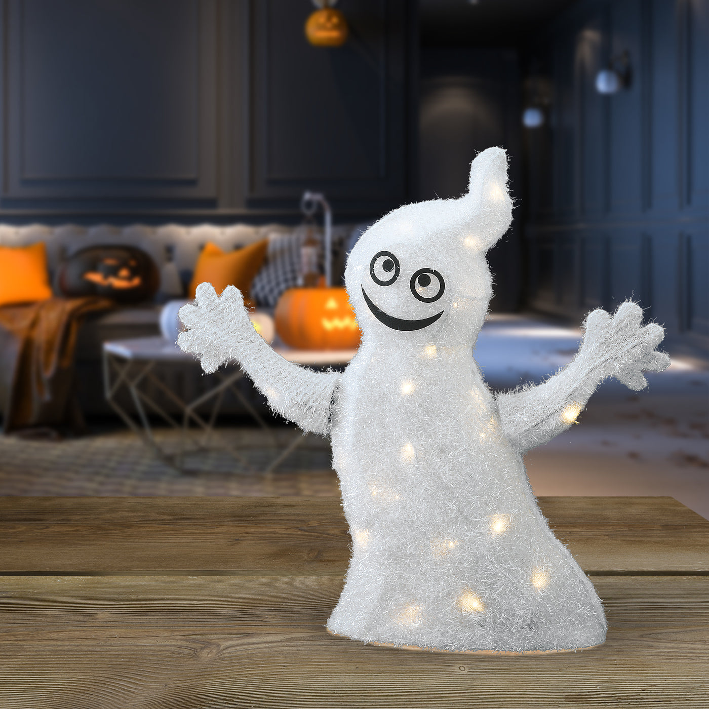 18 in. Halloween Pre-Lit White Ghost Outdoor Decoration with LED Lights - National Tree Company