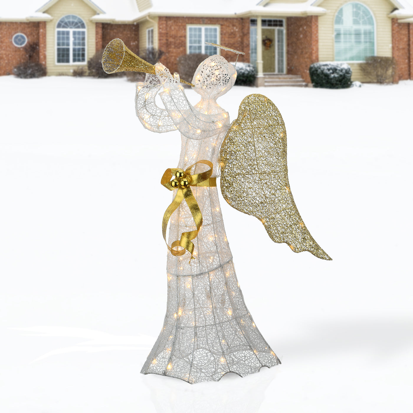 51 in. Trumpeting Gold and White Angel with Warm White LED Lights - National Tree Company