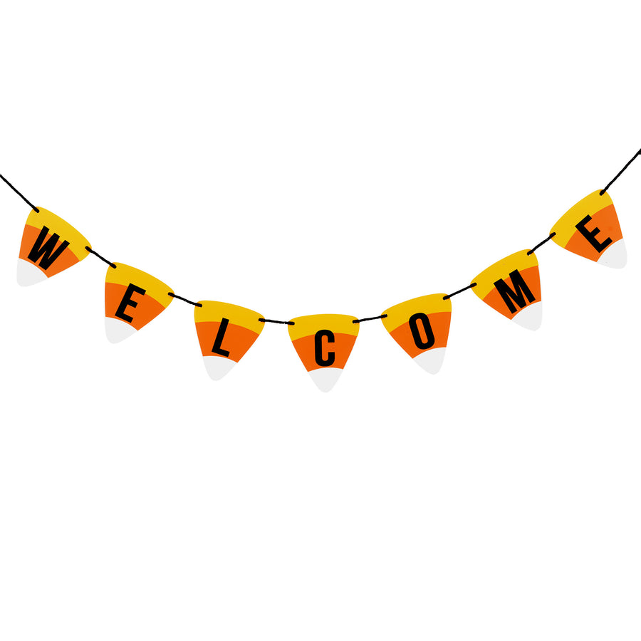 Halloween Candy Corn Welcome Hanging Banner, Orange, Black, White, 31 Inch - National Tree Company