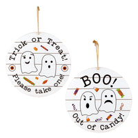 Halloween Hanging Double Sided Sign, White, Trick or Treat, Out of Candy, 12 inch - National Tree Company