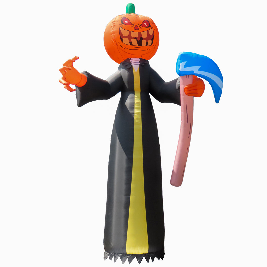 Halloween 20ft Inflatable Pumkin Reaper, 6 White LED Lights- UL