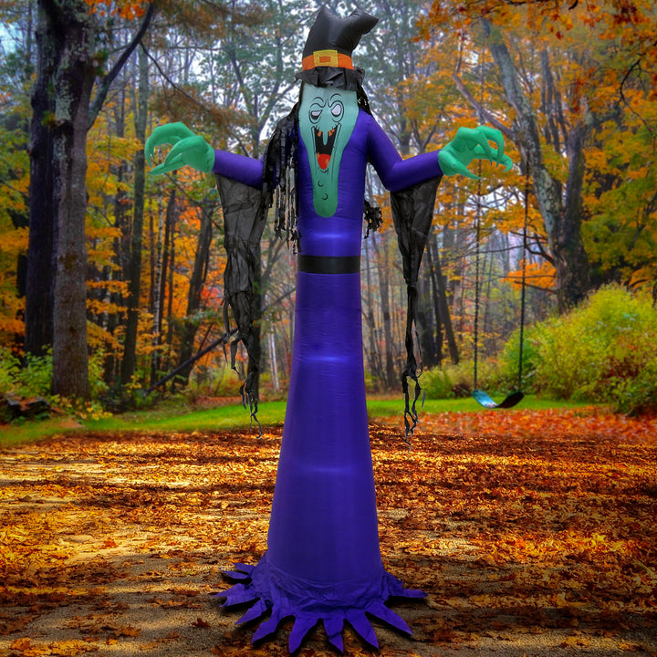 Halloween 12ft Inflatable Witch, 4 White LED Lights- UL