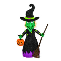 Halloween Pre Lit Lawn Decoration, Black, Green Witch, LED Lights, Battery Operated, 39 Inches - National Tree Company