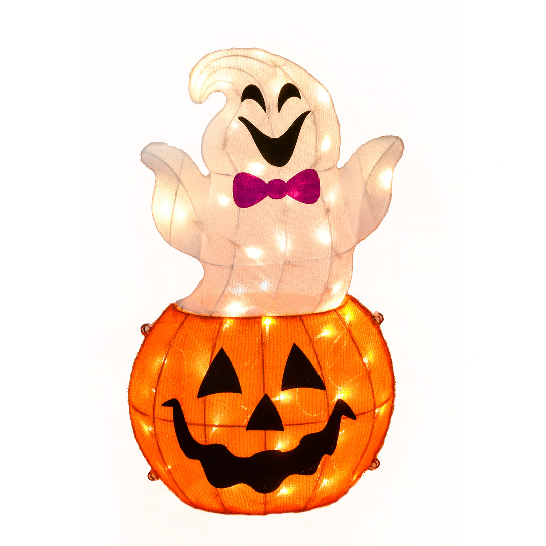 Halloween Pre Lit Lawn Decoration, White, Pumpkin and Ghost, LED Lights, Plug In, 2 Feet
