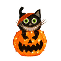 Halloween Pre Lit Lighted Sign Decoration, Orange, Pumpkin and Black Cat, LED Lights, Battery Operated, 23 Inches - National Tree Company