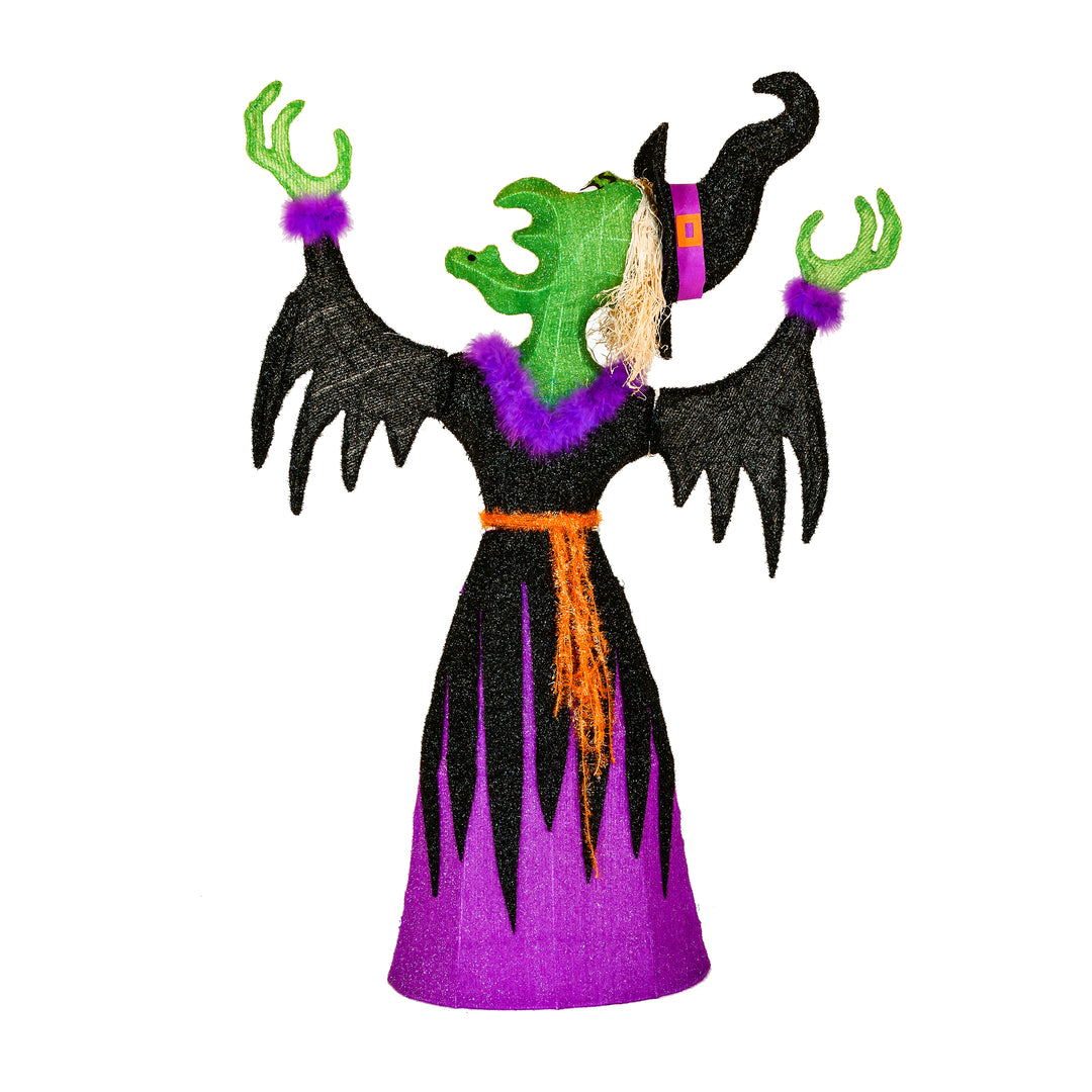 Halloween Pre Lit Lawn Decoration, Black, Cackling Green Witch, LED Lights, Battery Operated, 47 Inches