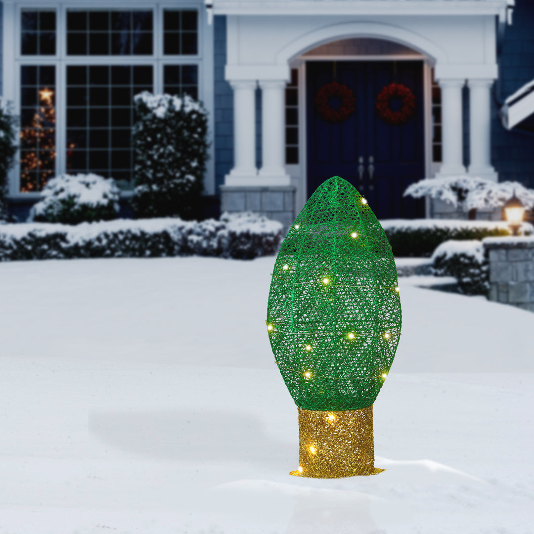20" Pre-Lit Green Christmas Light Bulb Decoration