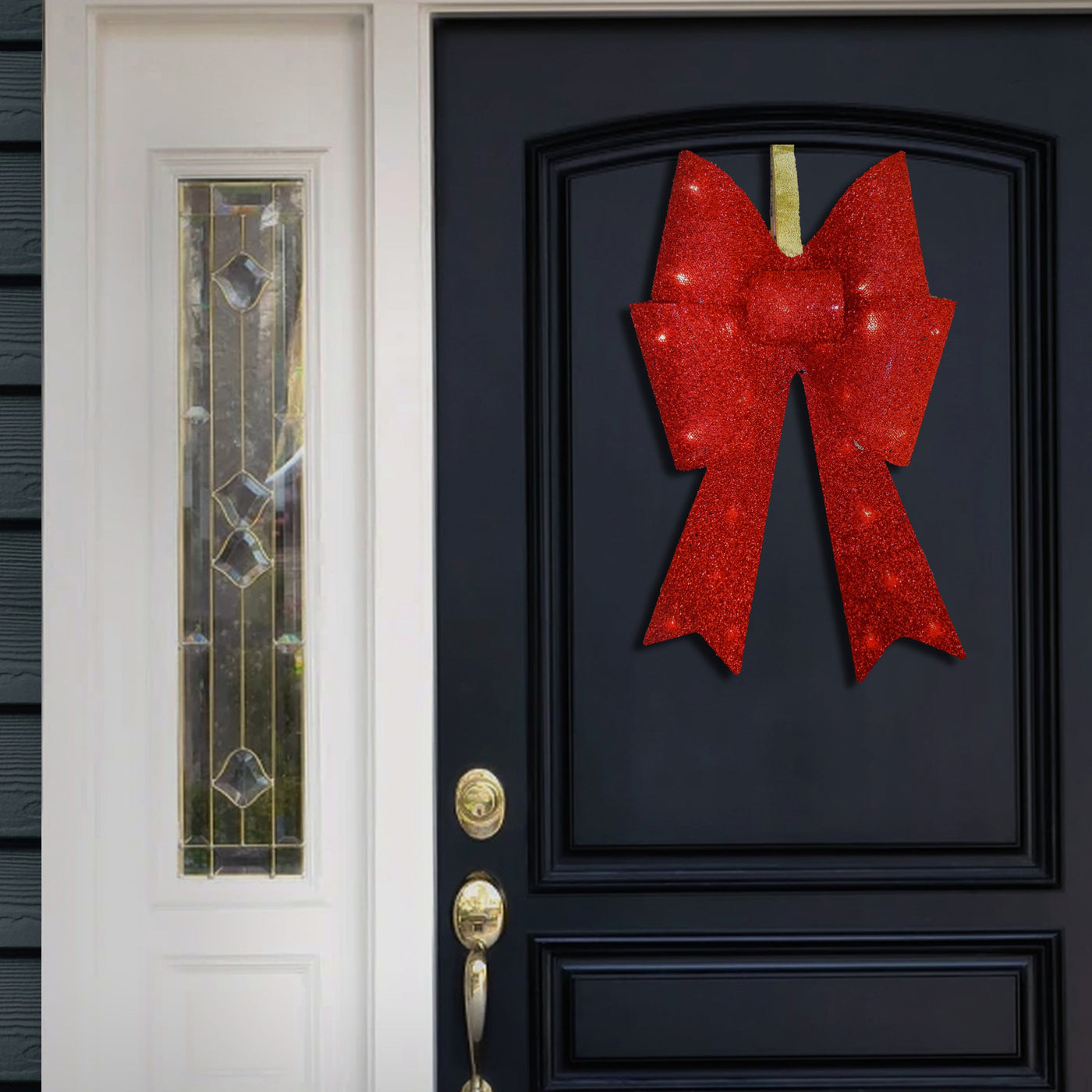 20 in. Pre-Lit Red Fabric Bow with Battery Operated LED Lights - National Tree Company