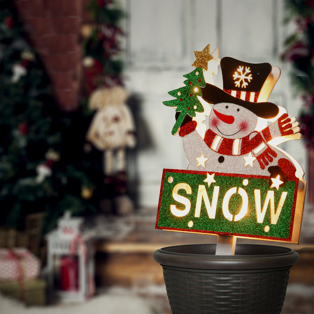 Pre-Lit 35" Snowman with SNOW Sign