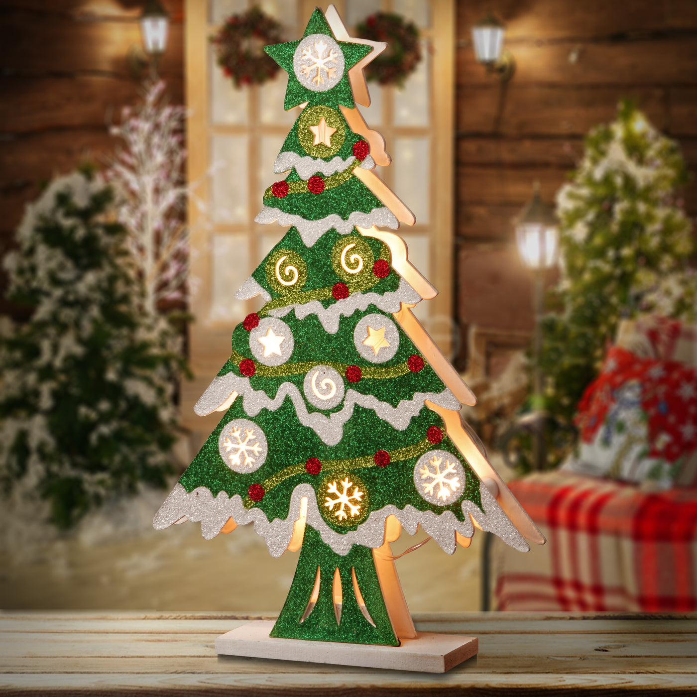 17 in. Pre-Lit Wooden Christmas Tree - National Tree Company