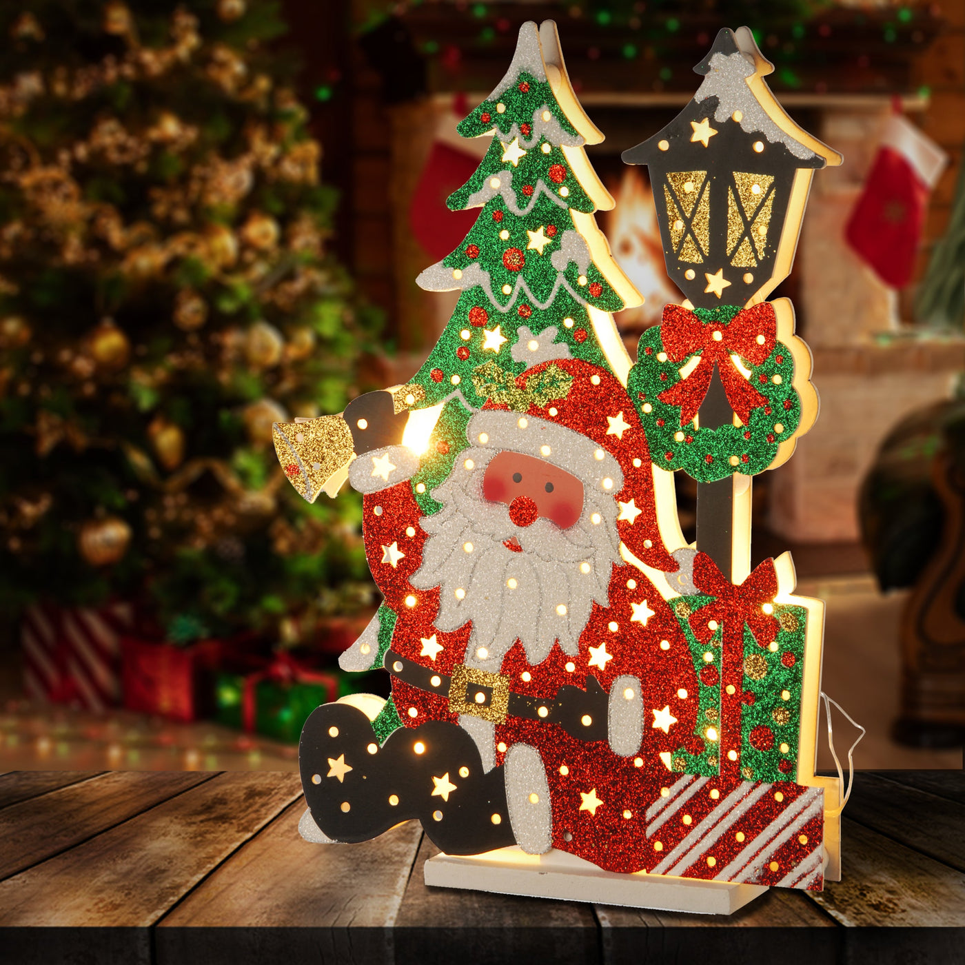 17.5 in. Pre-Lit Wooden Santa Scene - National Tree Company