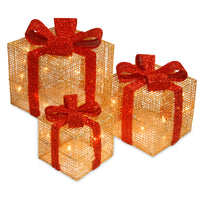 Pre-Lit Gold Gift Boxes, Set of Three, 35 White Lights - National Tree Company