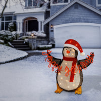 29 in. Silver Tinsel 2D Penguin Holding Sign - National Tree Company