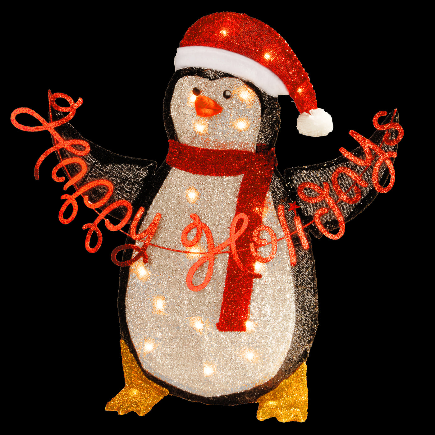29 in. Silver Tinsel 2D Penguin Holding Sign - National Tree Company