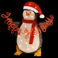 29 in. Silver Tinsel 2D Penguin Holding Sign - National Tree Company
