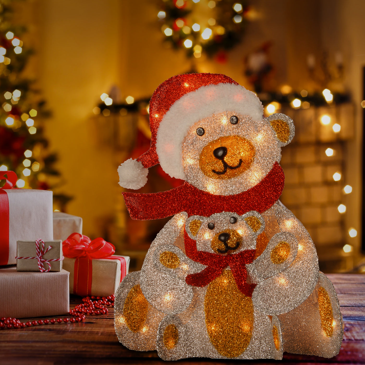 24 in. Sliver Fabric Bear with Lights - National Tree Company