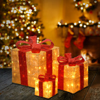 Pre-Lit Gold Gift Boxes, Set of Three, 105 White Lights, Christmas Collection - National Tree Company