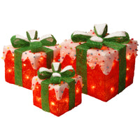 Pre-Lit Red and White Gift Boxes, Set of Three, White Lights - National Tree Company