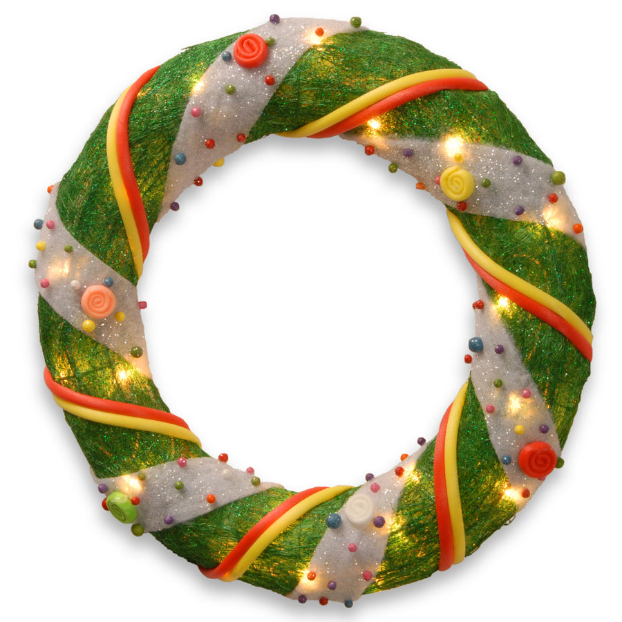 18" Green Tinsel Wreath with Clear Lights - National Tree Company