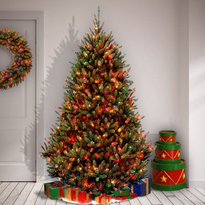 Pre-Lit Artificial Medium Christmas Tree, Green, Natural Fraser Fir, Multicolor Lights, Includes Stand, 7.5 Feet