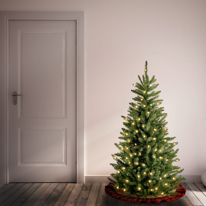 Pre-Lit Artificial Slim Christmas Tree, Green, Natural Fraser Fir, White Lights, Includes Stand, 4.5 Feet
