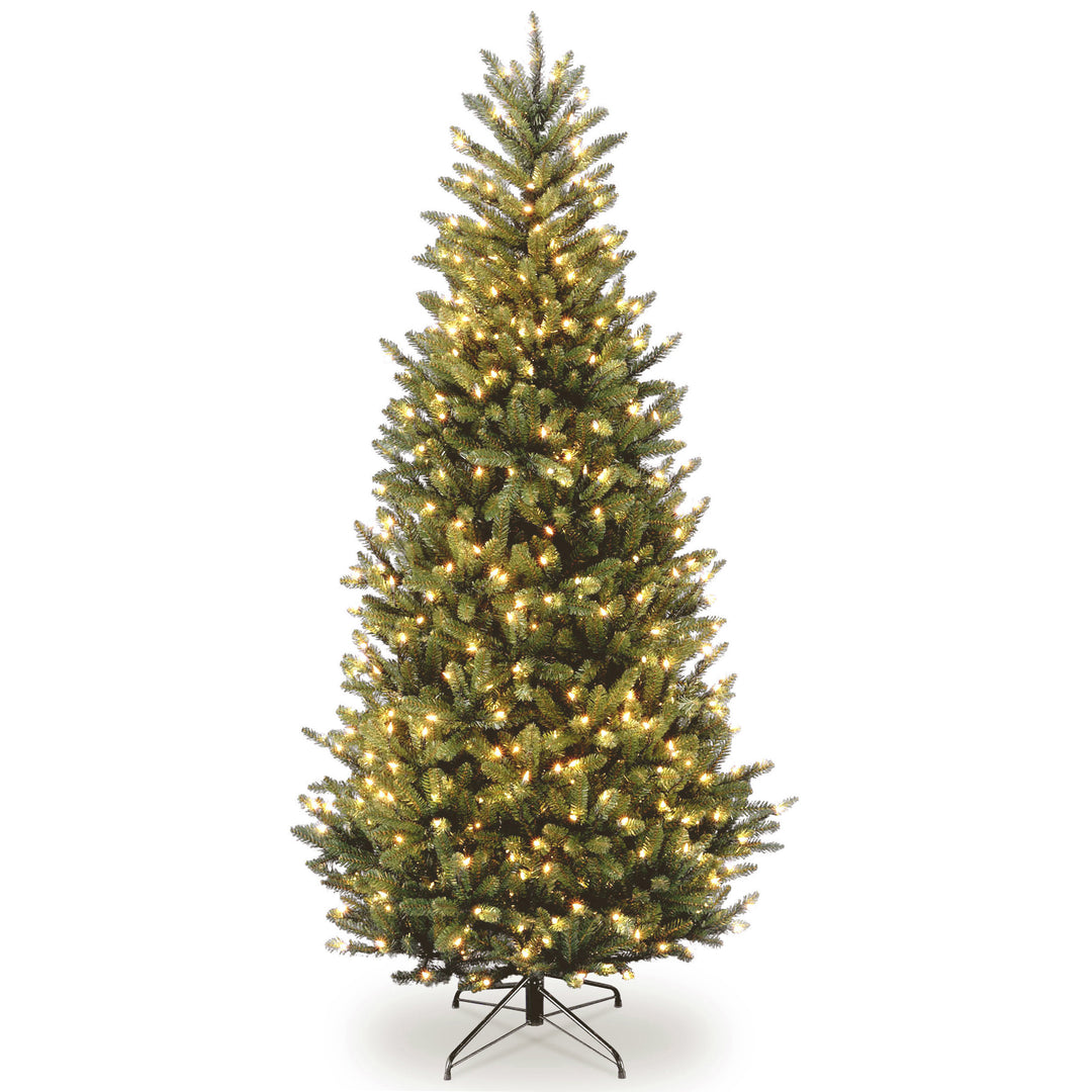 Pre-Lit 'Feel Real' Artificial Slim Christmas Tree, Green, Natural Fraser Fir, White Lights, Includes Stand, 6.5 Feet